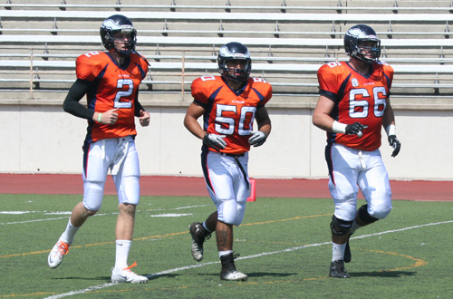 From left to right. Freshman quarterback Larry Cutbirth, sophomore linebacker Maurice Dupleasis, and sophomore offensive lineman Blake Luevano were all named All-Central Conference honorees. Photo By: Natalia Ponce
