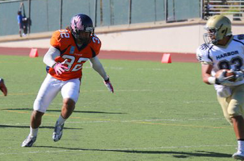 Sophomore Marquice O'Leary (#32) had a team high 8 tackles, a tackle for a loss, a pick, and a pair of pass break-ups. Photo By: Brenda Fink