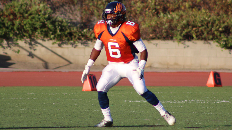 Freshman Henry Pigee had 15 tackles (7 solo) and a pass break-up in Citrus' season ending loss to Allan Hancock College. Photo By: Natalia Ponce