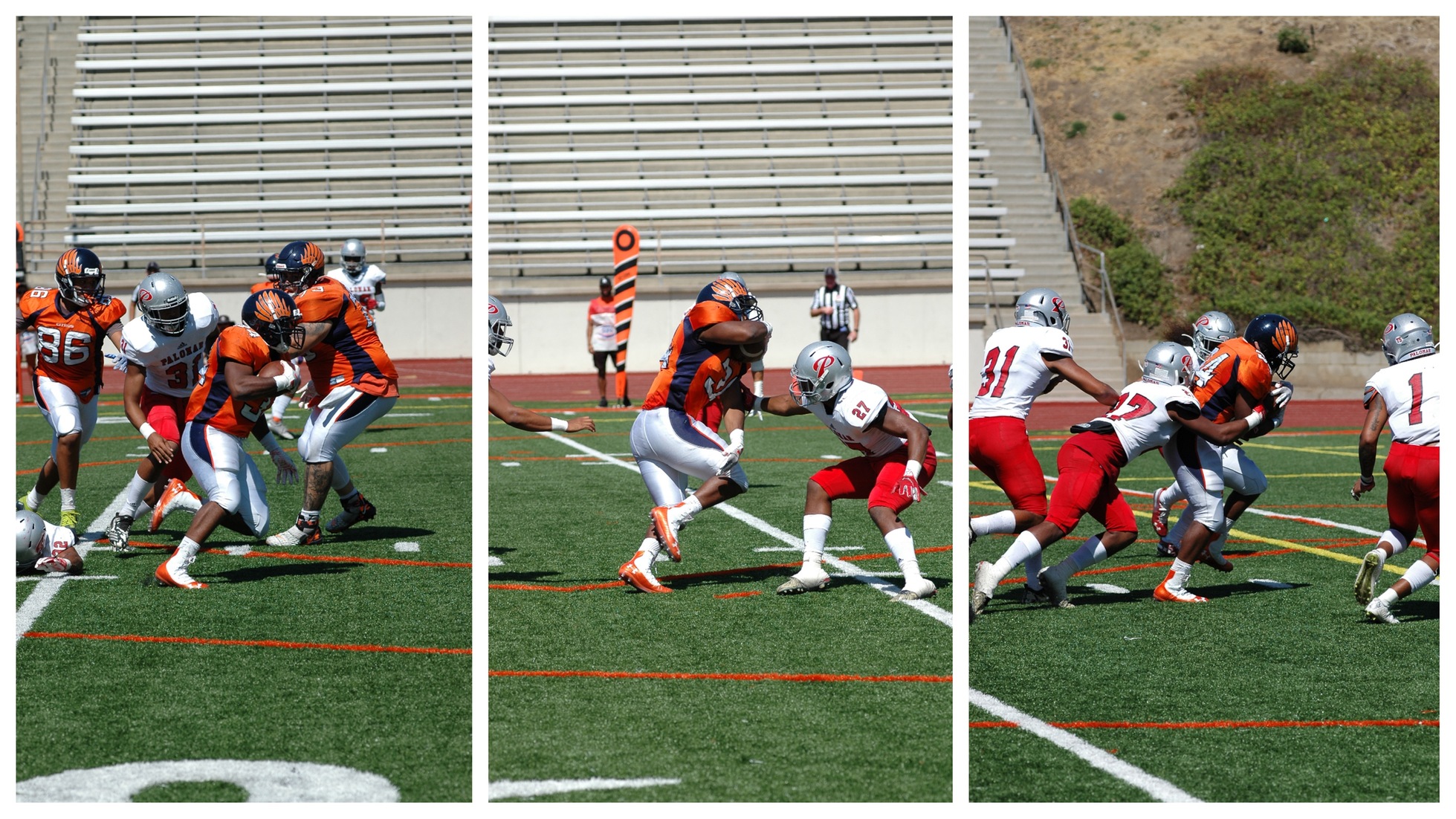 Walter Carl finds the hole and picks up a TD. Images: Thomas Garcia