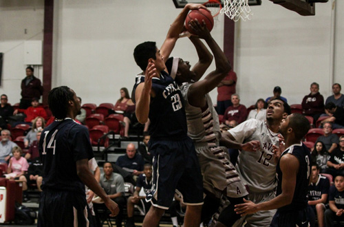 Freshman Chris Reyes, seen blocking an AVC player, was named the WSC South Player of the Year and was named to the All-State team. Photo Provided By: AVC Sports Information