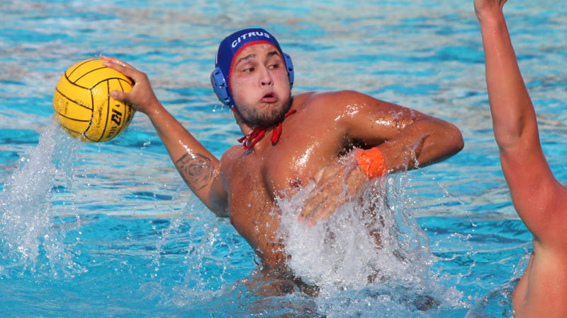 Sophomore Daniel Velazquez returned to the water for the Owls on Wednesday afternoon, and scored three goals, had four assists, two steals, and drew three exclusions as the Owls beat LA Valley for the first time in six years. Photo By: Brian Cone.