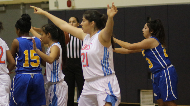 Sophomore Elizabeth Rios tied a program record with eight blocks, and pulled in 13 rebounds in Citrus' win over West LA. Photo By: Grazia Watkins