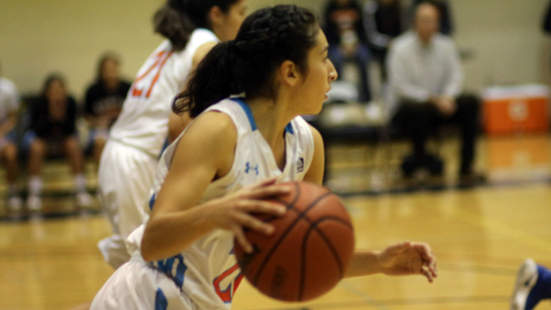 Sophomore Jessica Rosas had 12 points, 10 rebounds, and 7 assists in the Owls' WSC East opening loss at LA Valley College. Photo By: Grazia Watkins