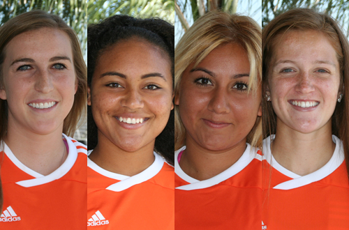 From left to right. Alyssa Dunn, Jordyn Haynes, Sheyla Sanchez, and Jessica Tullius were all named to the inagural CCCSCA Scholar-Athlete Team.