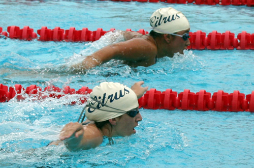 The Citrus College Women's Swim team defeated Santa Monica College in a dual meet on Friday afternoon. Photo By: Marian Manfre-Winchester