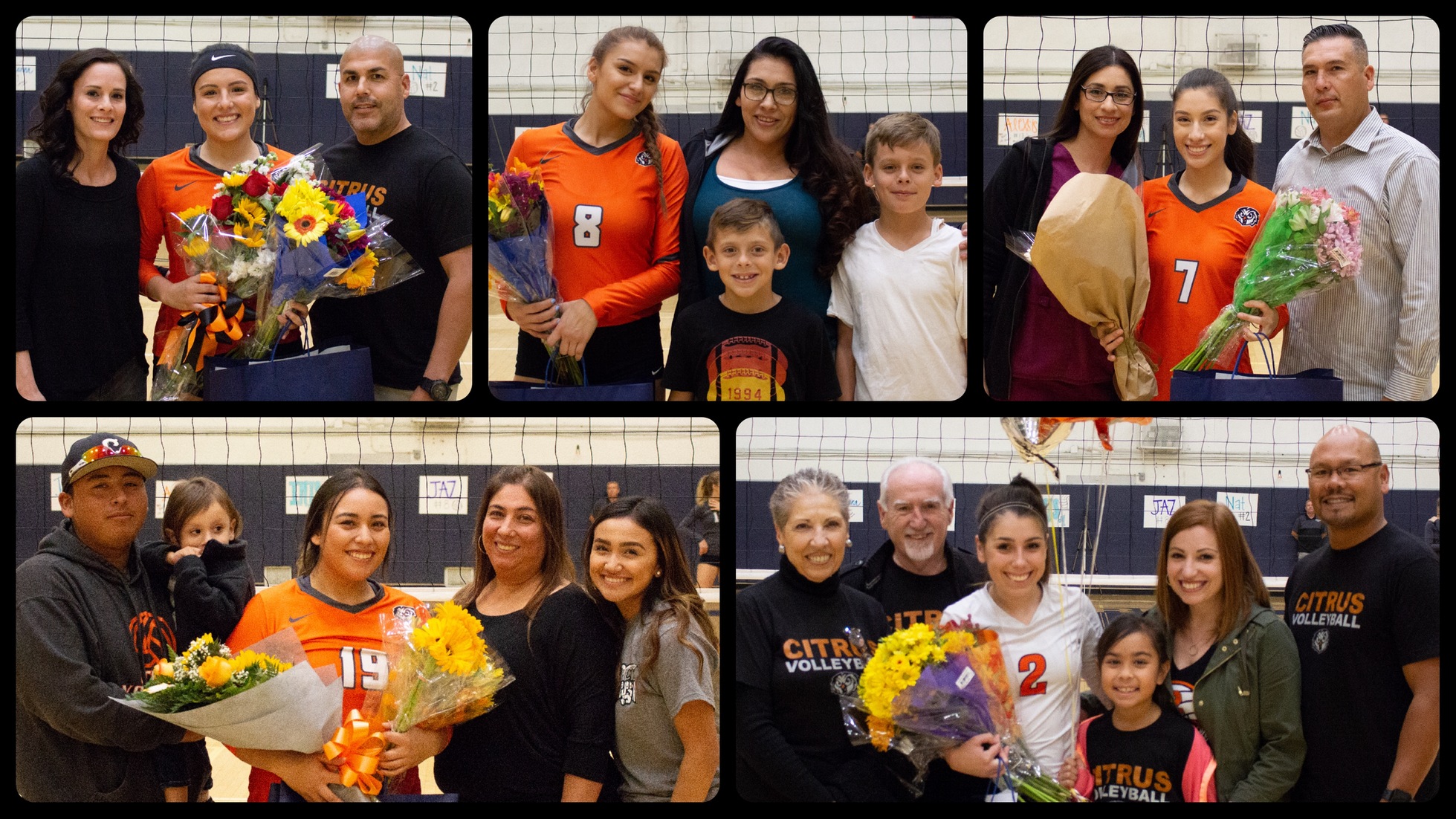 Citrus Volleyball's 2018 Sophomore class. Clockwise from upper left: Alexsis Rodriguez, Jazmine Carlos, Iris Bernal, Natalia Castro, Julianna Aceituno. Images: Brian Cone