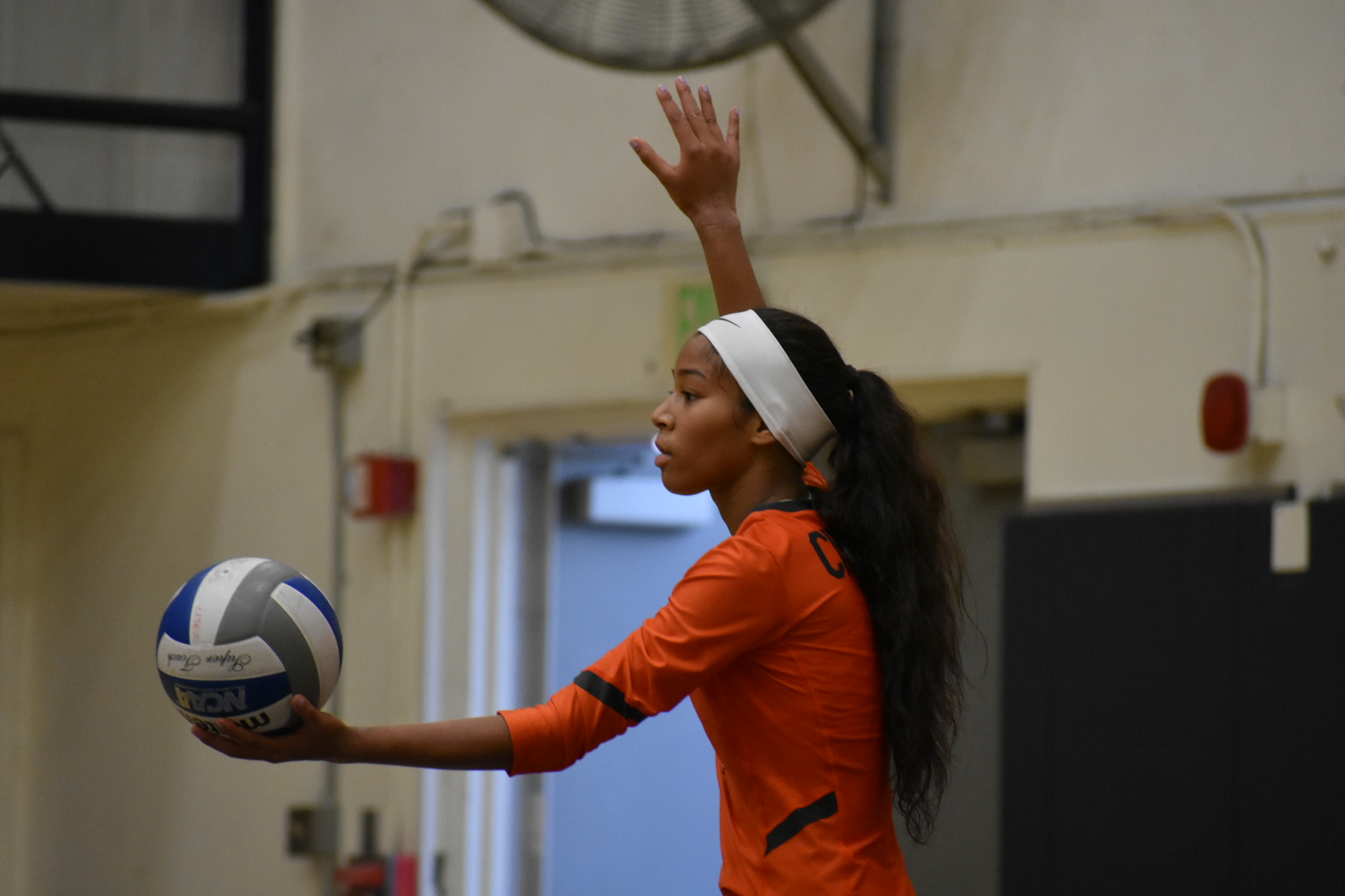 Setter Vanessa Warren focuses on her next serve. Image: Thomas Garcia