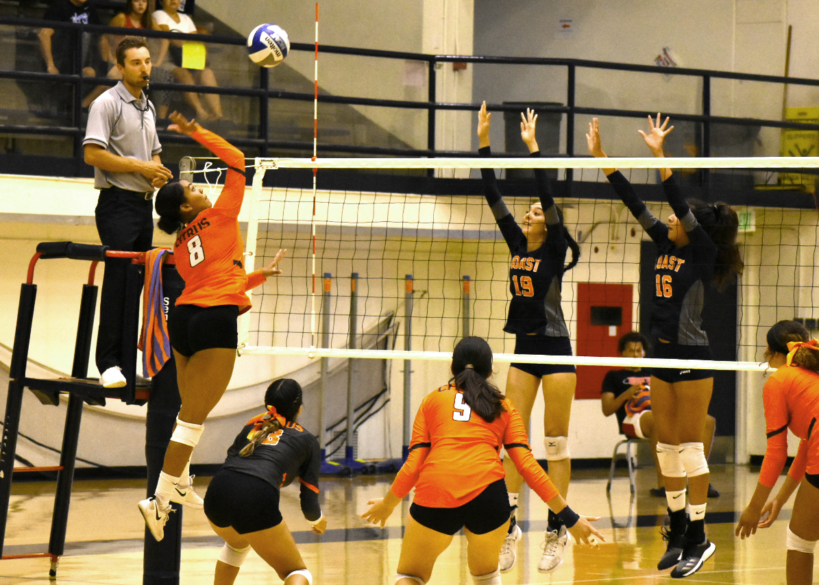Summer Edington takes a swing against the opponent block. Image: Thomas Garcia