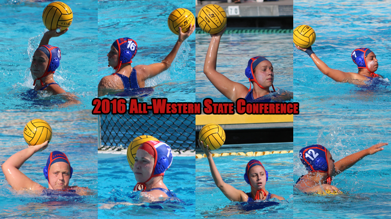 Clockwise. Hunter Olivier, Chloe Barrocas, Alyssa Gonzalez, Johana Chazaro-Cortes, Lindsay Powell, Delaney Moller, Gabriella Galbraith, and Brooke Padilla all earned All-Western State Conference honors recently. Photos By: Grazia Watkins.
